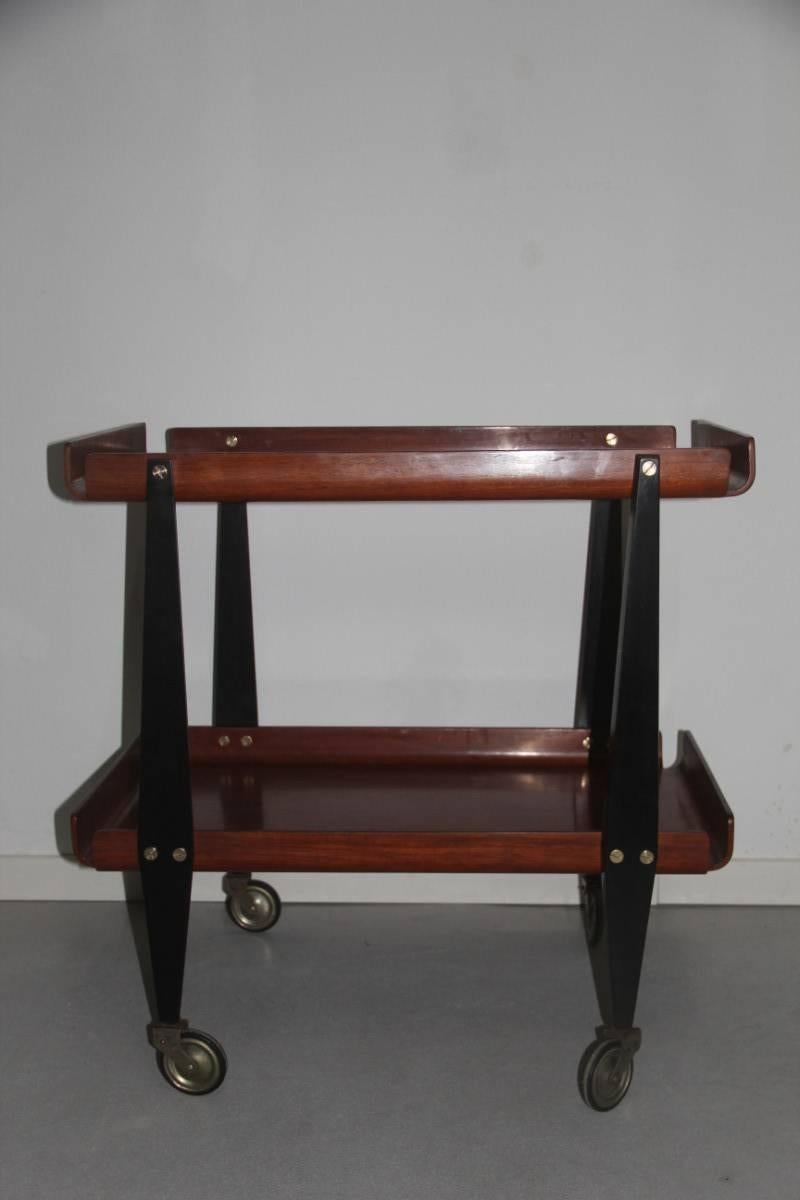 Mid-20th Century Bar Cart Carlo Ratti Curved Wood Mid-Century Italian Design For Sale
