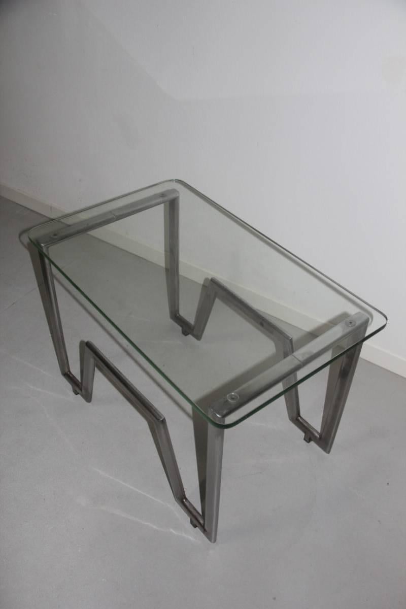 Table of 1930s Minimalist French Metal Chrome Crystal Often Mid-Century Modern For Sale 1