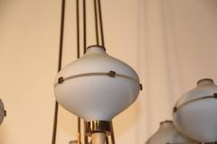 Round Black and Gold Brass Italian Chandelier Stilnovo Style 1950s Murano Glass