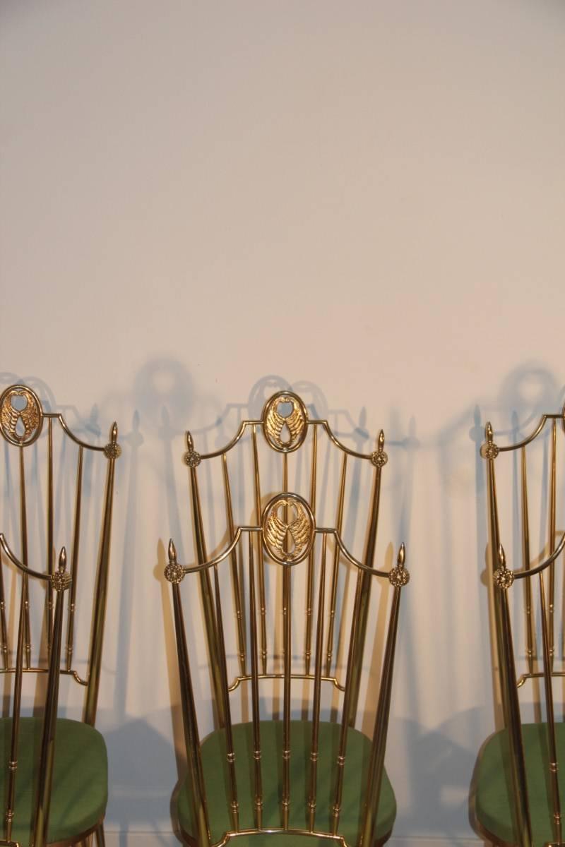 Mid-20th Century High Back Chairs, Mid-Century Italian Design in Gio Ponti Style Brass Gold Green
