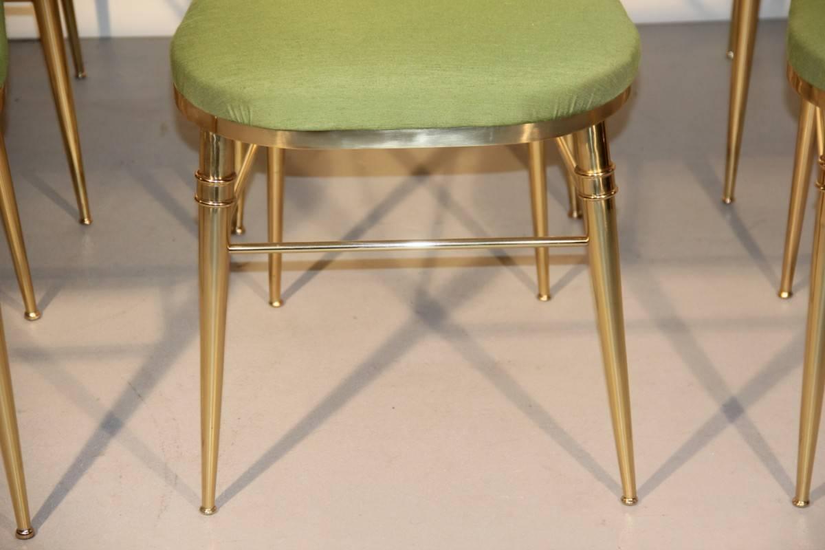 High Back Chairs, Mid-Century Italian Design in Gio Ponti Style Brass Gold Green 2