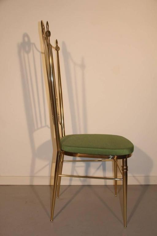High Back Chairs, Mid-Century Italian Design in Gio Ponti Style Brass Gold Green For Sale 3
