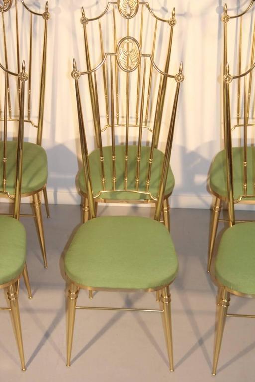 High Back Chairs, Mid-Century Italian Design in Gio Ponti Style Brass Gold Green For Sale 5
