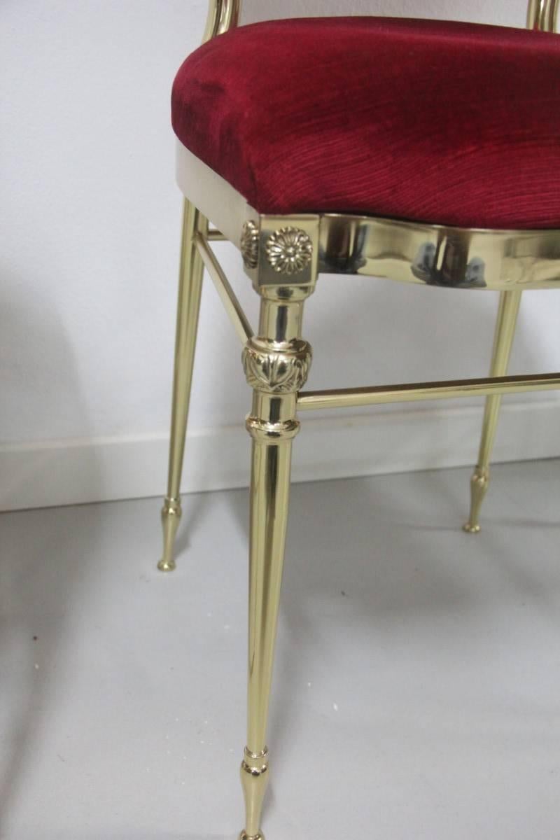 Velvet Classic Chairs in Solid Brass, French, 1950s