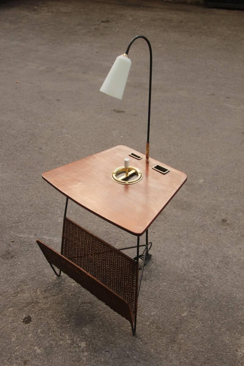 side table with lamp and magazine rack