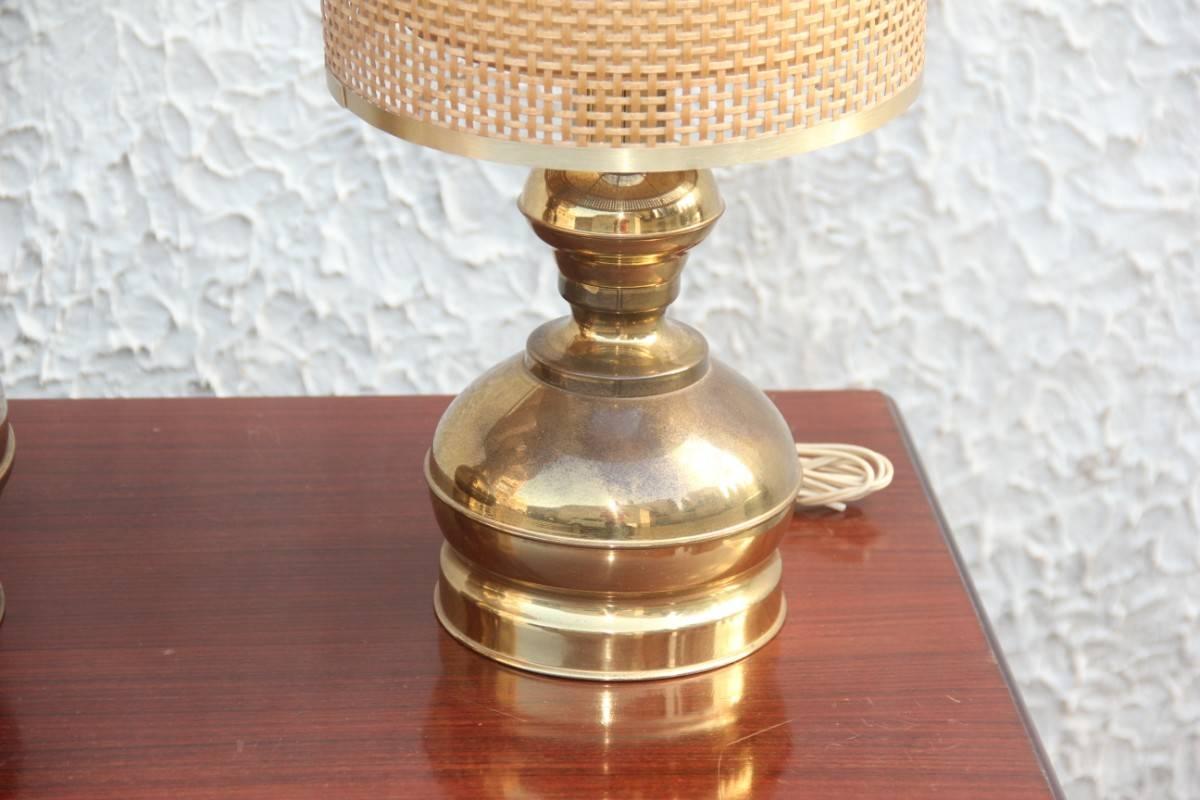 Triptych of Brass Lamps with Thatched Dome In Good Condition For Sale In Palermo, Sicily