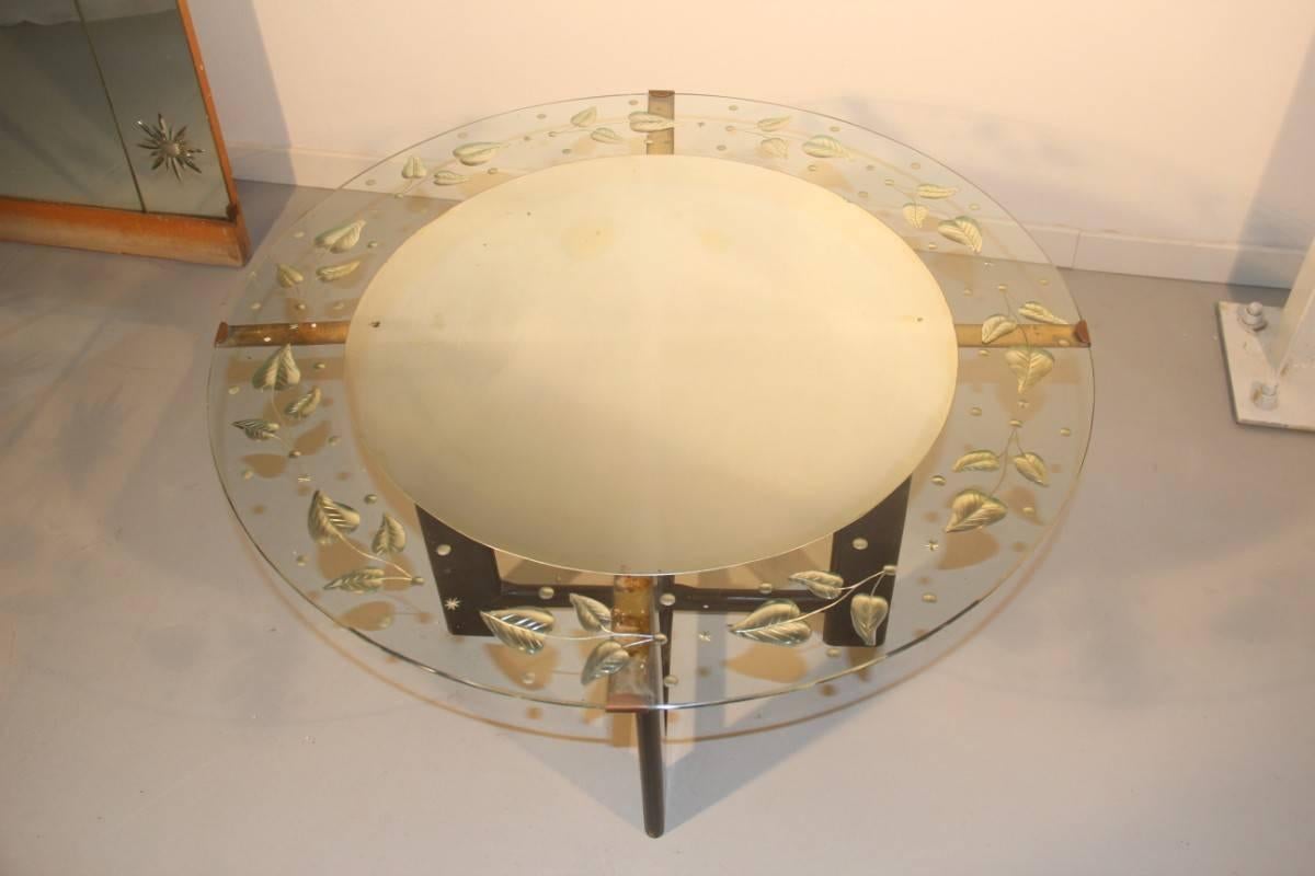 Brass Rare Cristal Art Table Coffee Midcentury Italian Design For Sale