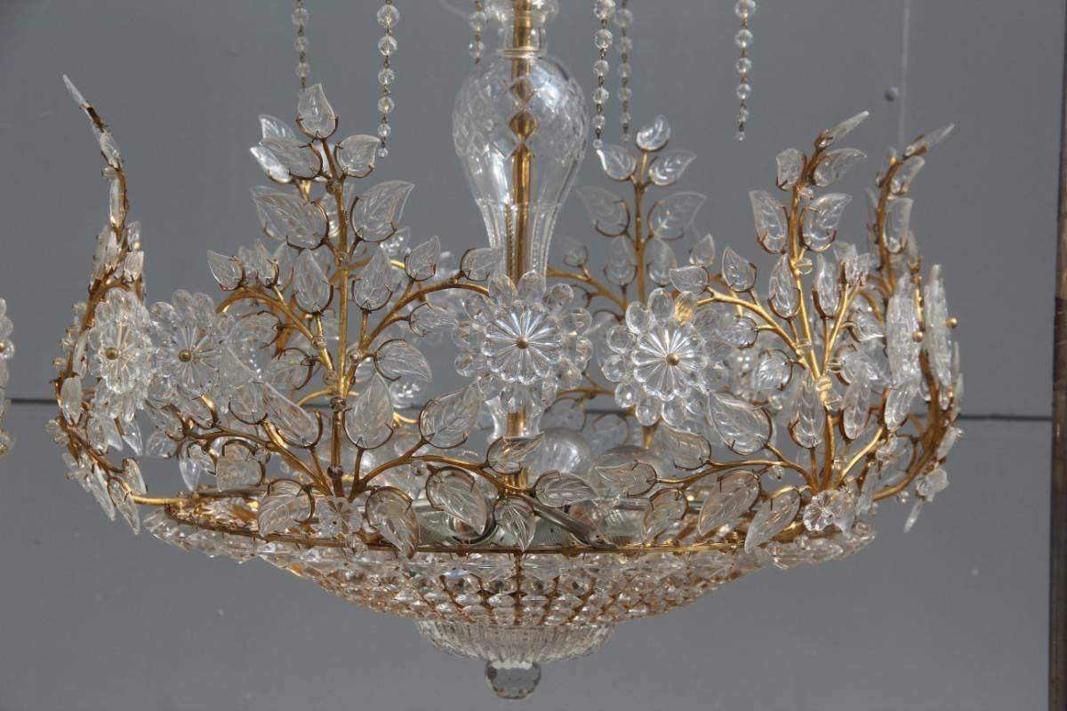 Great Pair of Rare Crystal Chandeliers Maison Bagues France 1