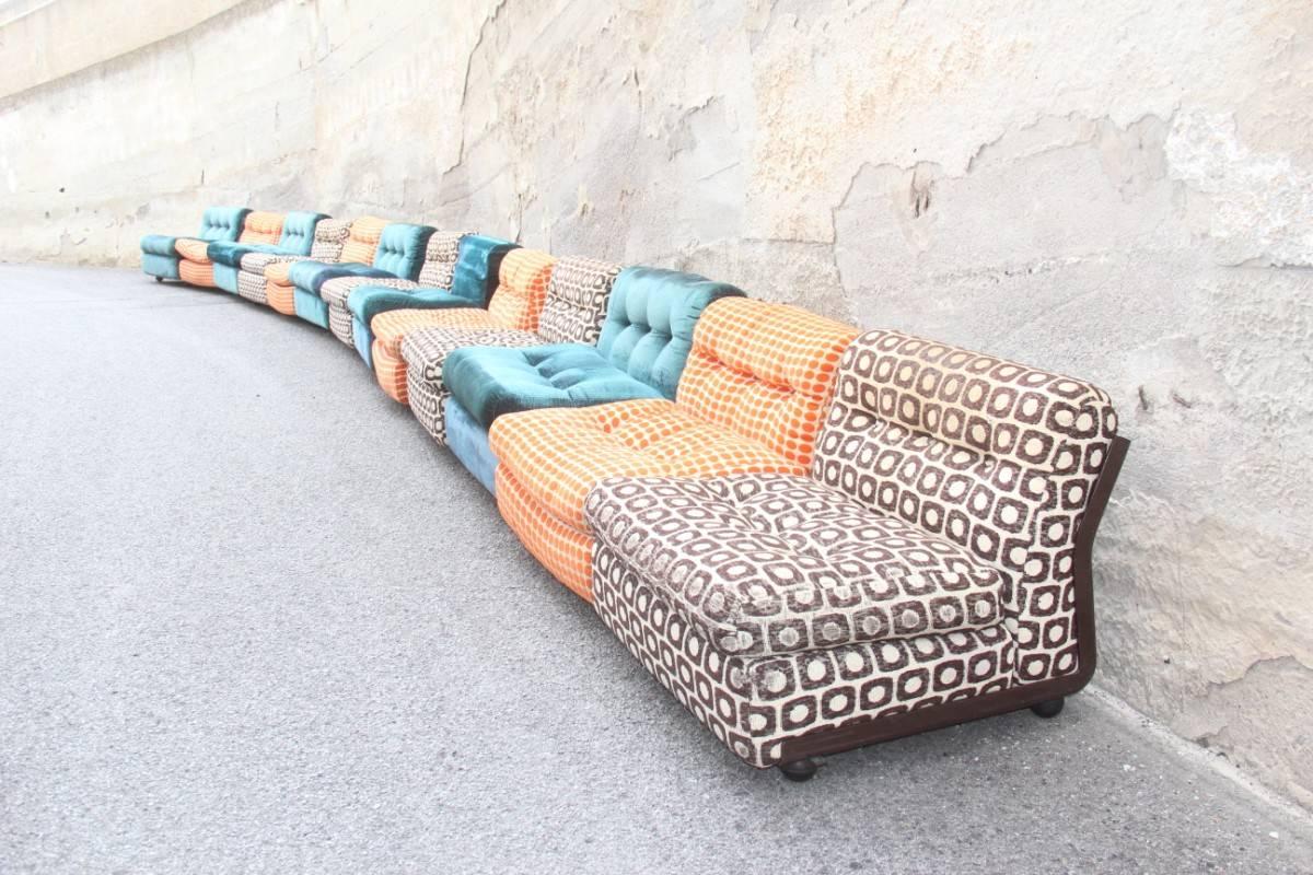 Velvet Modular Large Sofa with 13 Armchairs B&B Italy Mario Bellini Amanta Multicolor 