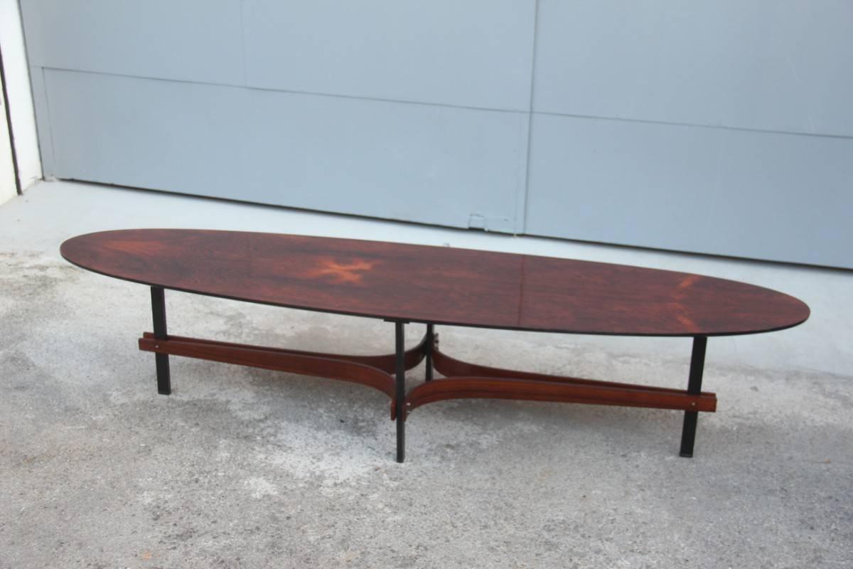 Italian Curved Wood Table Coffee Mid-Century Rosewood In Excellent Condition In Palermo, Sicily