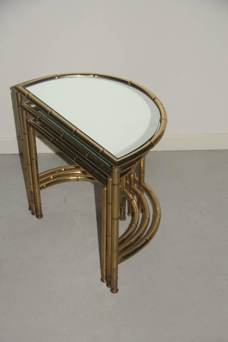Curved Nesting Table Coffee 1970s Solid Brass  Italian Design Bamboo Shape  In Good Condition For Sale In Palermo, Sicily