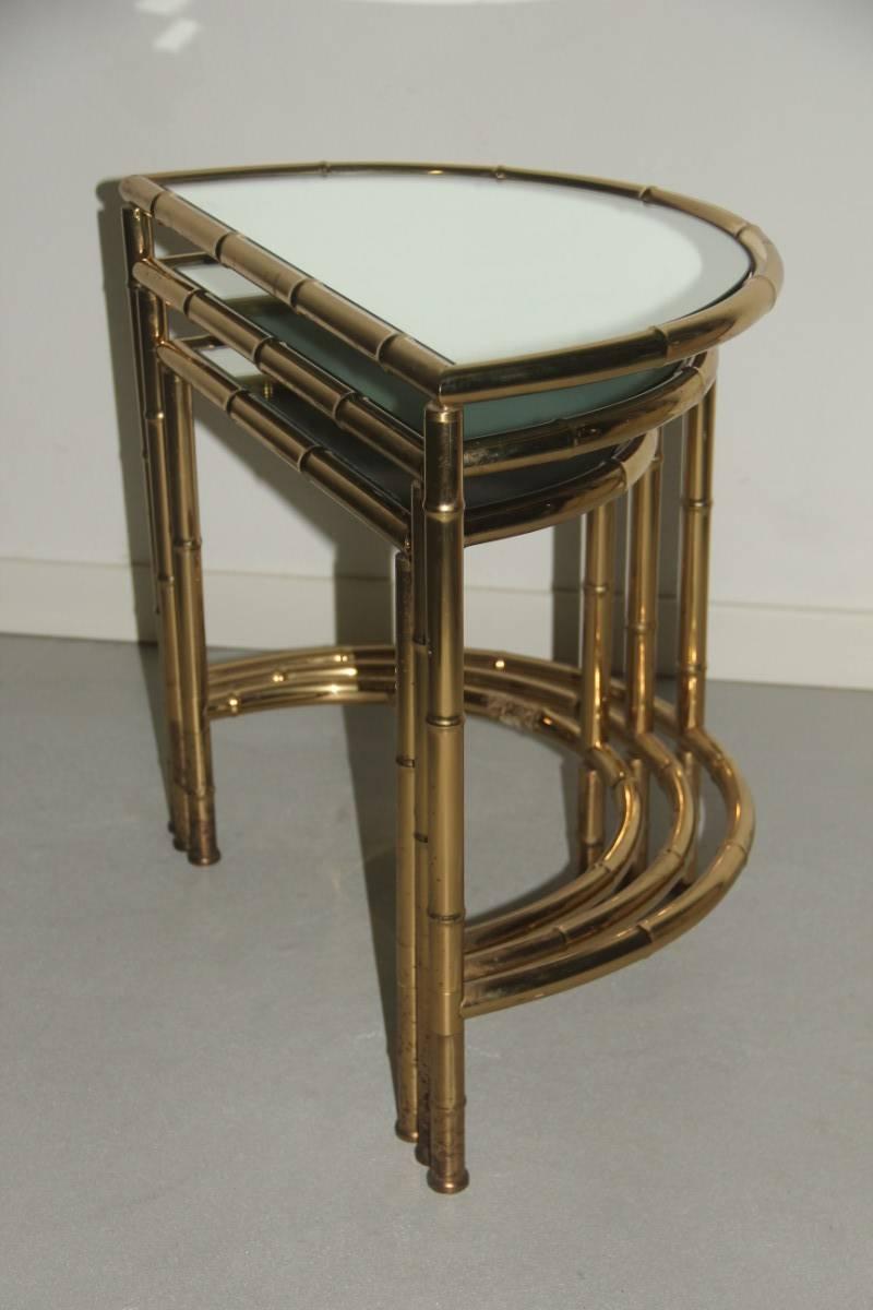 Curved Nesting Table Coffee 1970s Solid Brass  Italian Design Bamboo Shape  For Sale 3