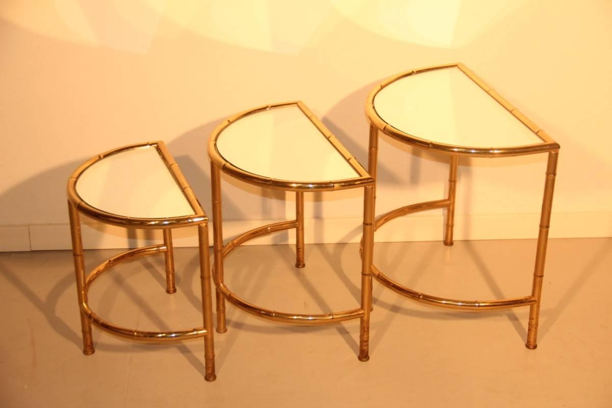 Curved Nesting Table Coffee 1970s Solid Brass  Italian Design Bamboo Shape  For Sale 1