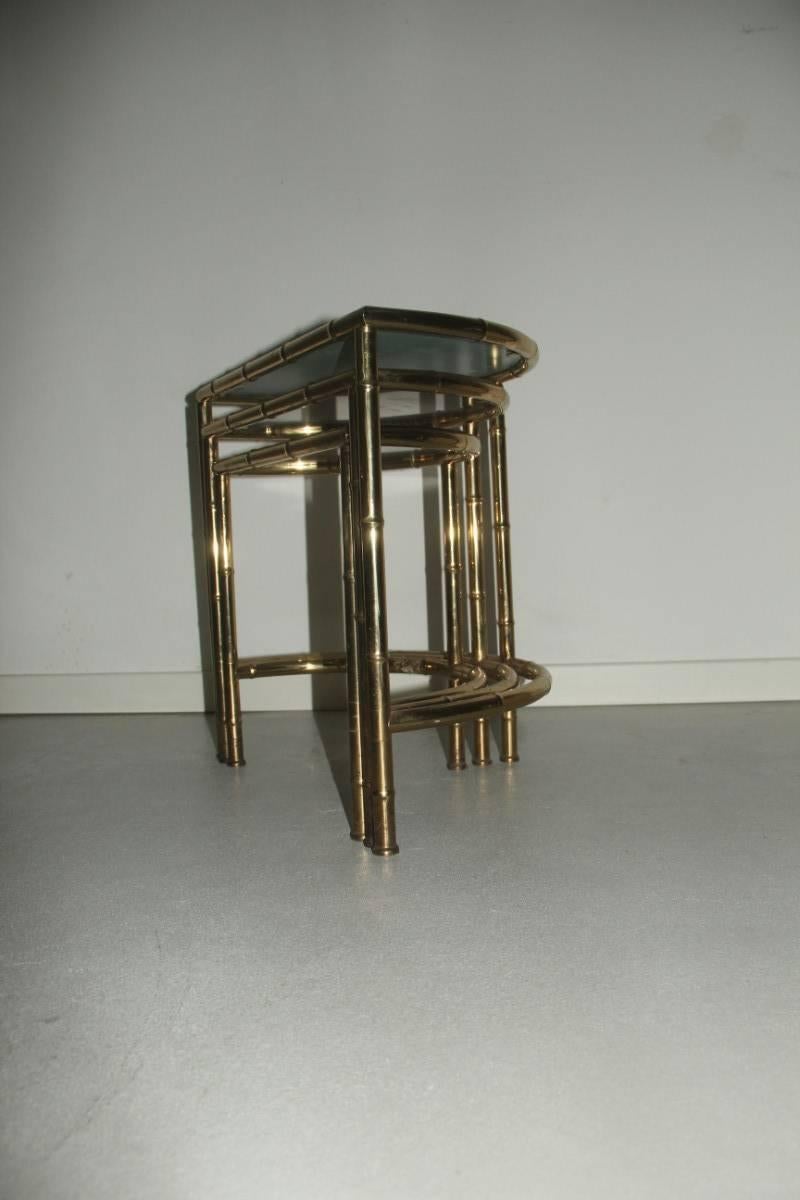 Curved Nesting Table Coffee 1970s Solid Brass  Italian Design Bamboo Shape  For Sale 2