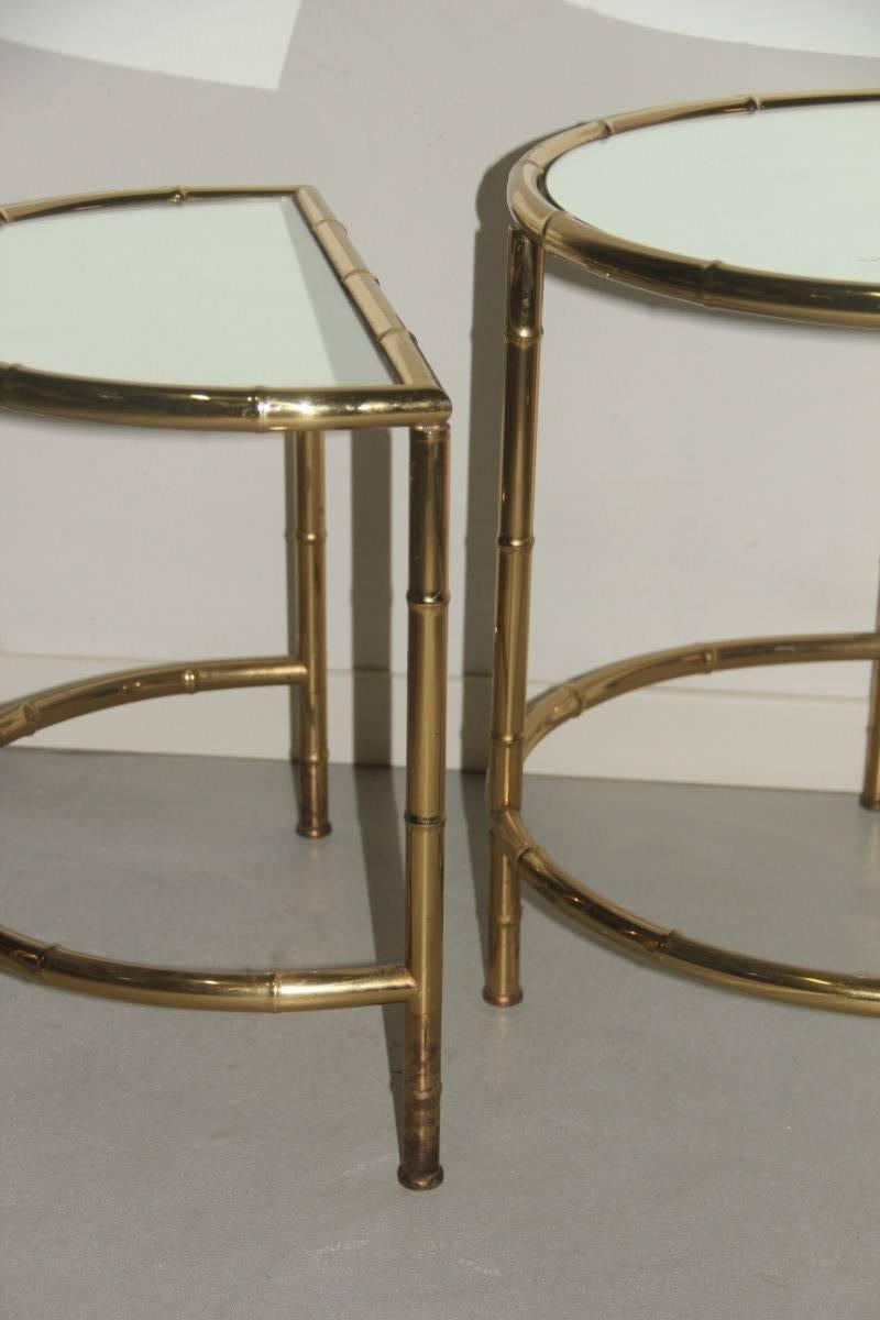 Curved Nesting Table Coffee 1970s Solid Brass  Italian Design Bamboo Shape  For Sale 4