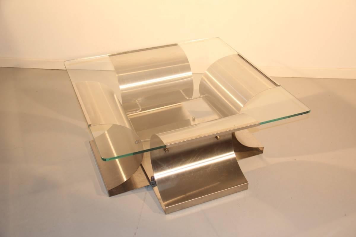 Coffee table curved steel Francois Monnet , 1970s.