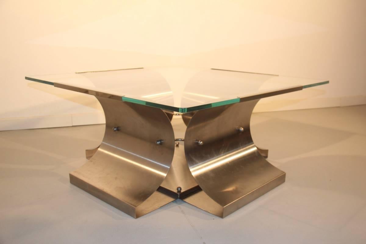 Mid-Century Modern Table Coffe Curved Steel Francois Monnet , 1970s  For Sale