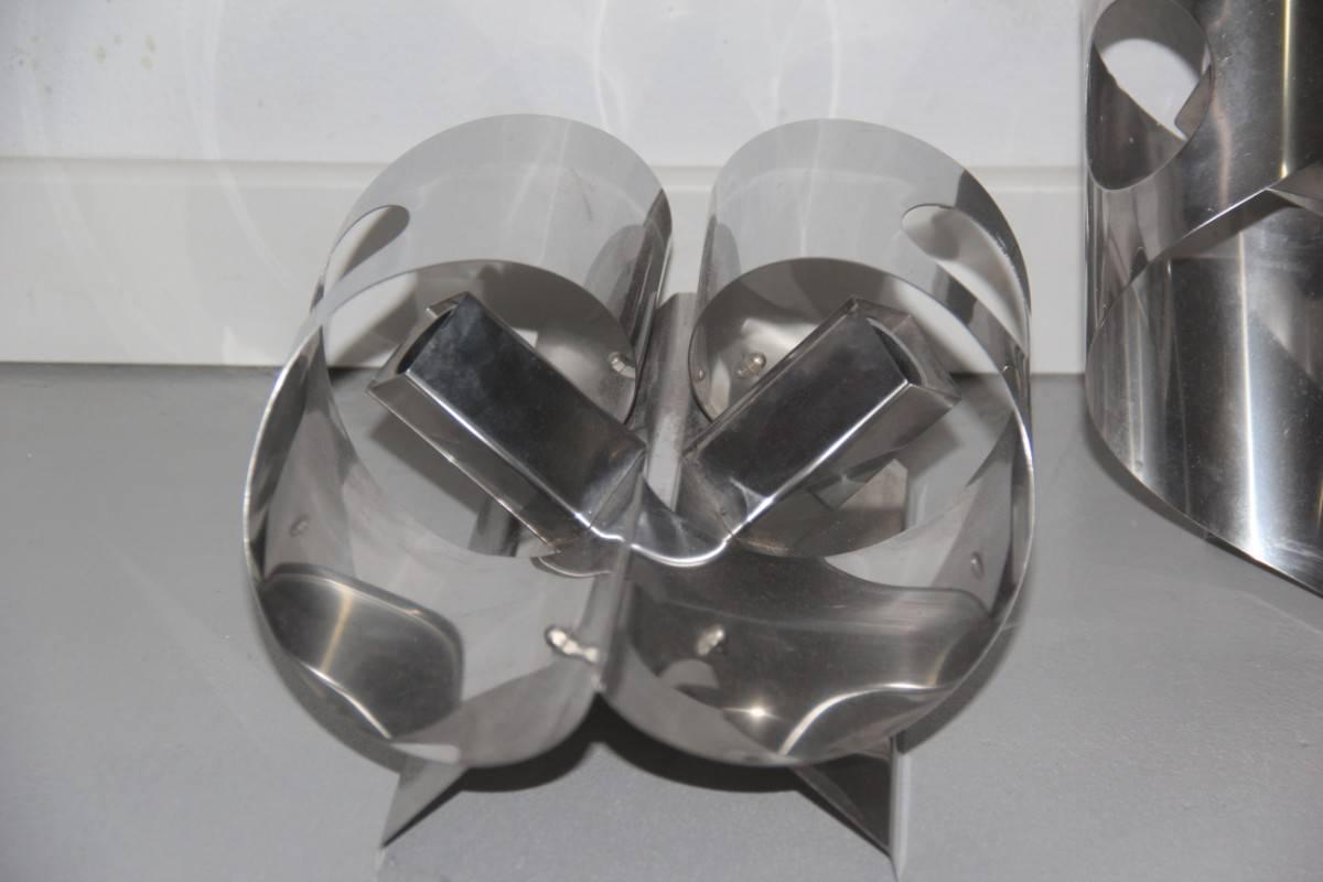 Mid-Century Modern Sculpture Steel Curved Sconces 1970s Italian Design For Sale