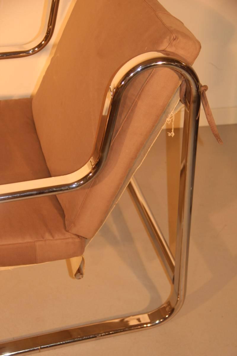 Late 20th Century Minimal Pair of Armchairs 1970s Italian Design Chromed Metal