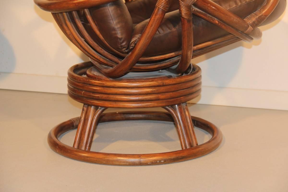Sessel aus Bambus und Leder aus dem Jahr 1960, Weiterentwicklung (Tierleder) im Angebot