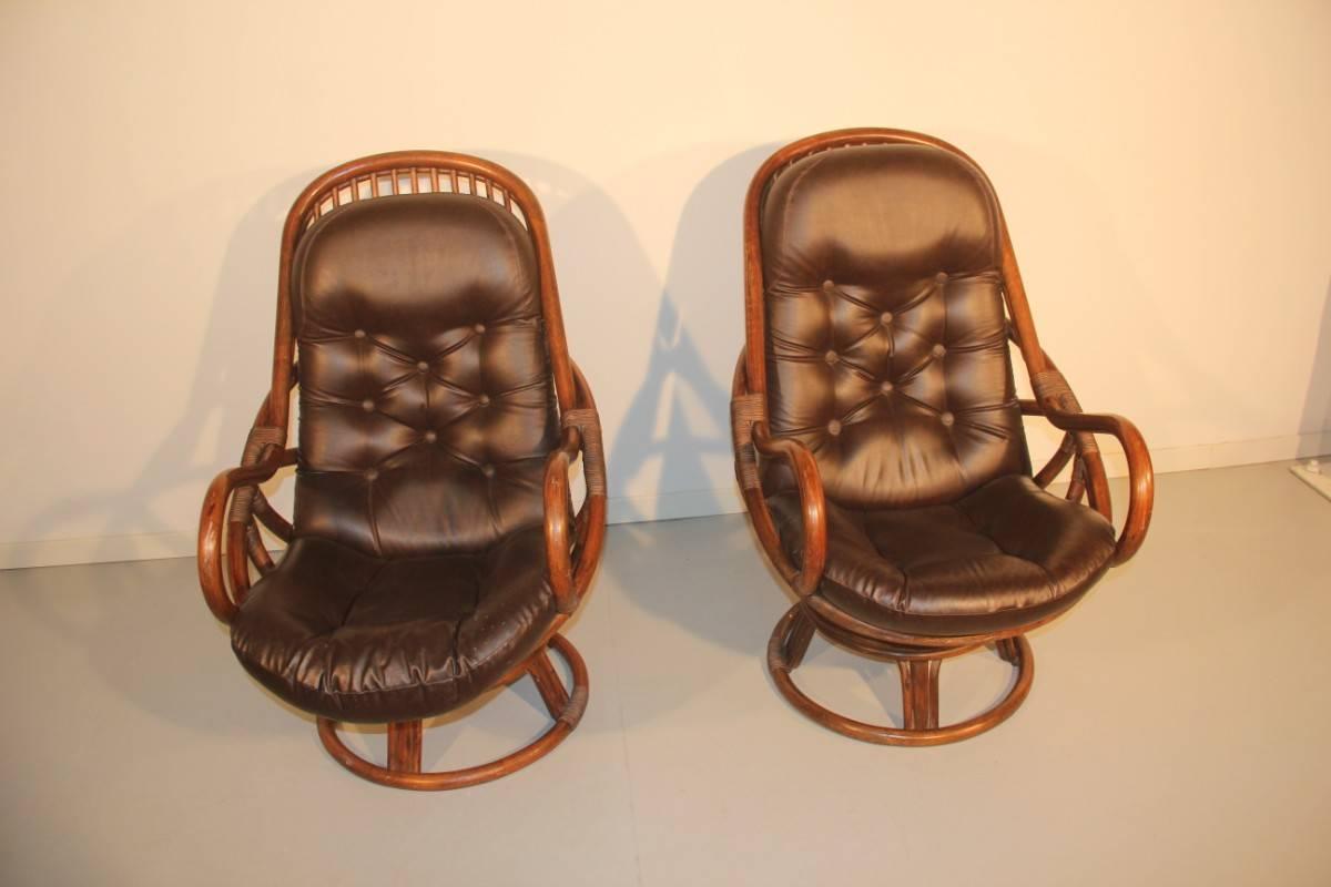 Sessel aus Bambus und Leder aus dem Jahr 1960, Weiterentwicklung (Italienisch) im Angebot