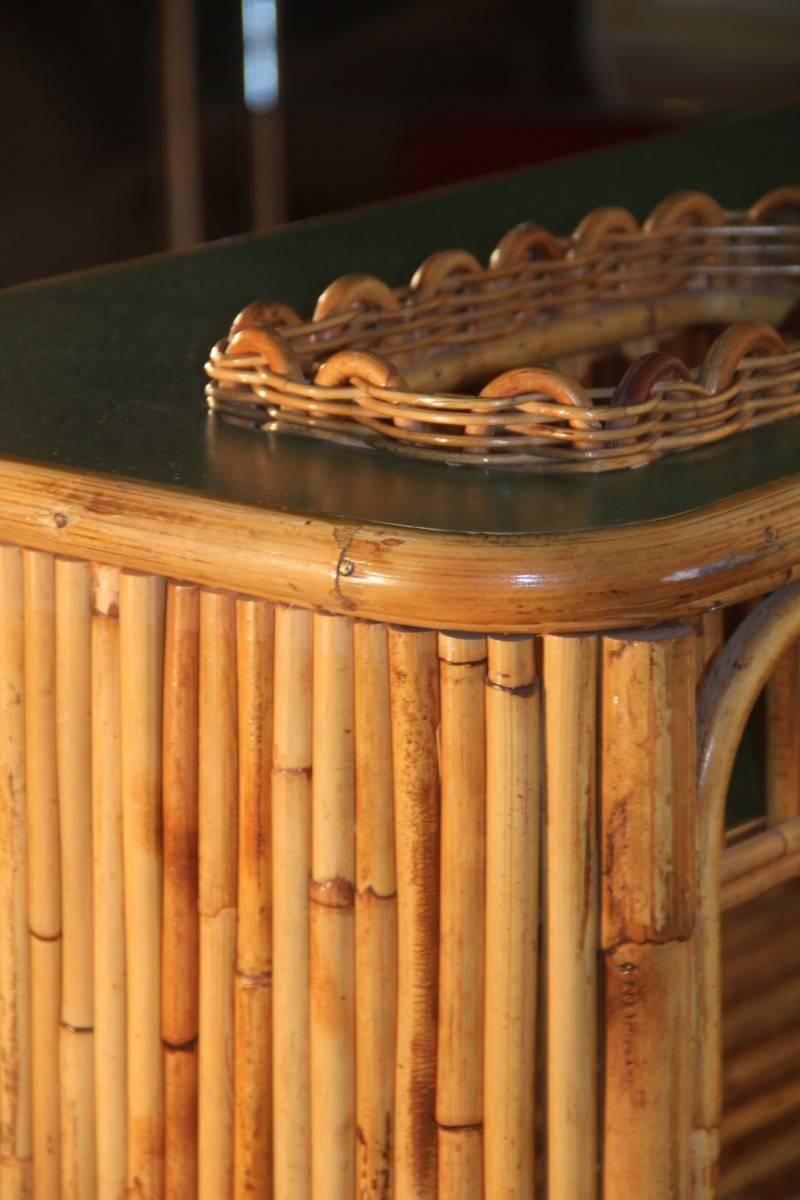Mid-Century Modern Cabinet Bar Counter Mid-Century Italian Design Solid Bamboo Pair of Round Stools