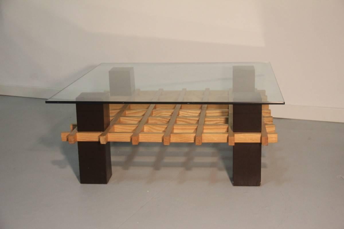 Coffee table in different colors wooden sculpture minimal design 1970s.