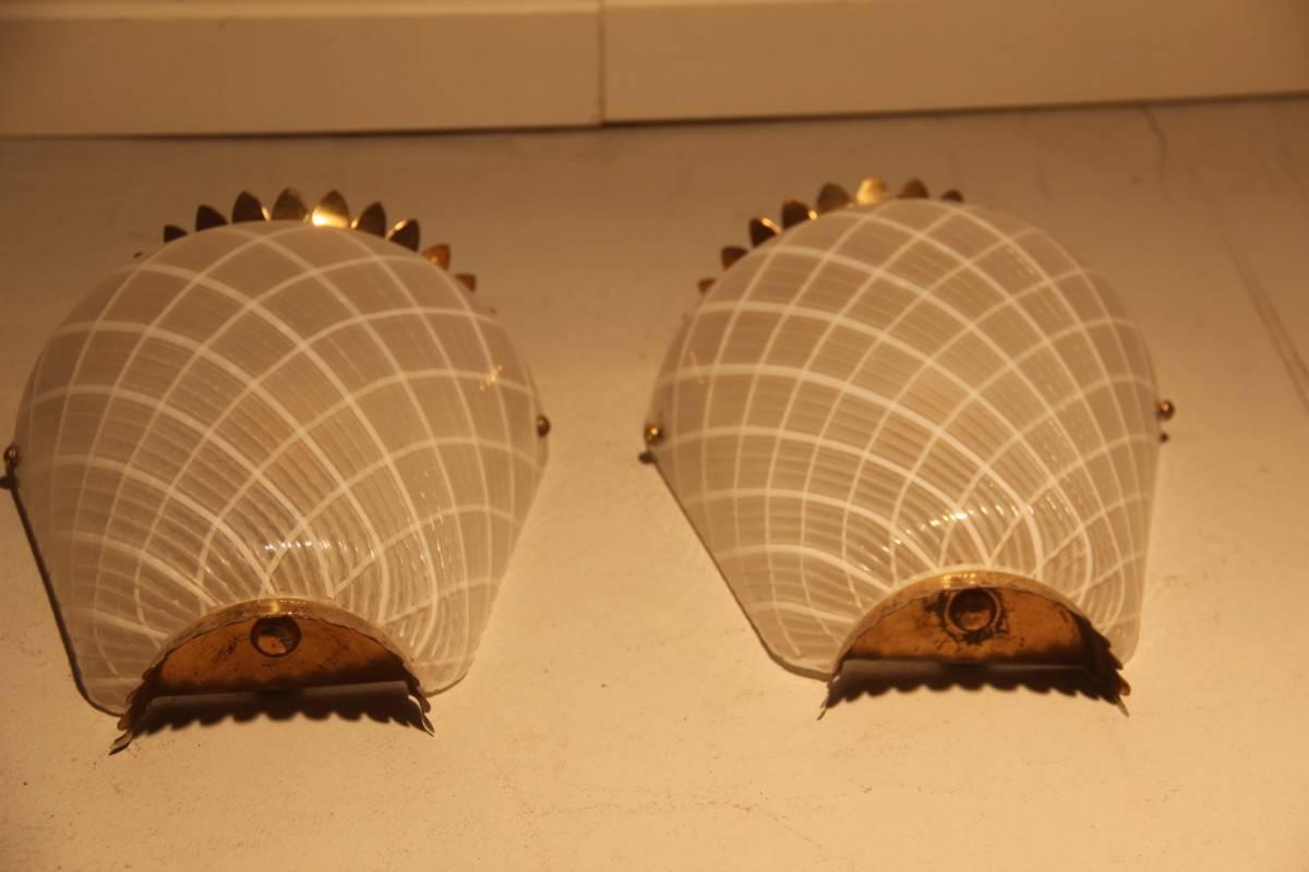 Pair of wall archimede Seguso in 1950, brass structure, Murano glass. Pineapple shaped. Original old.