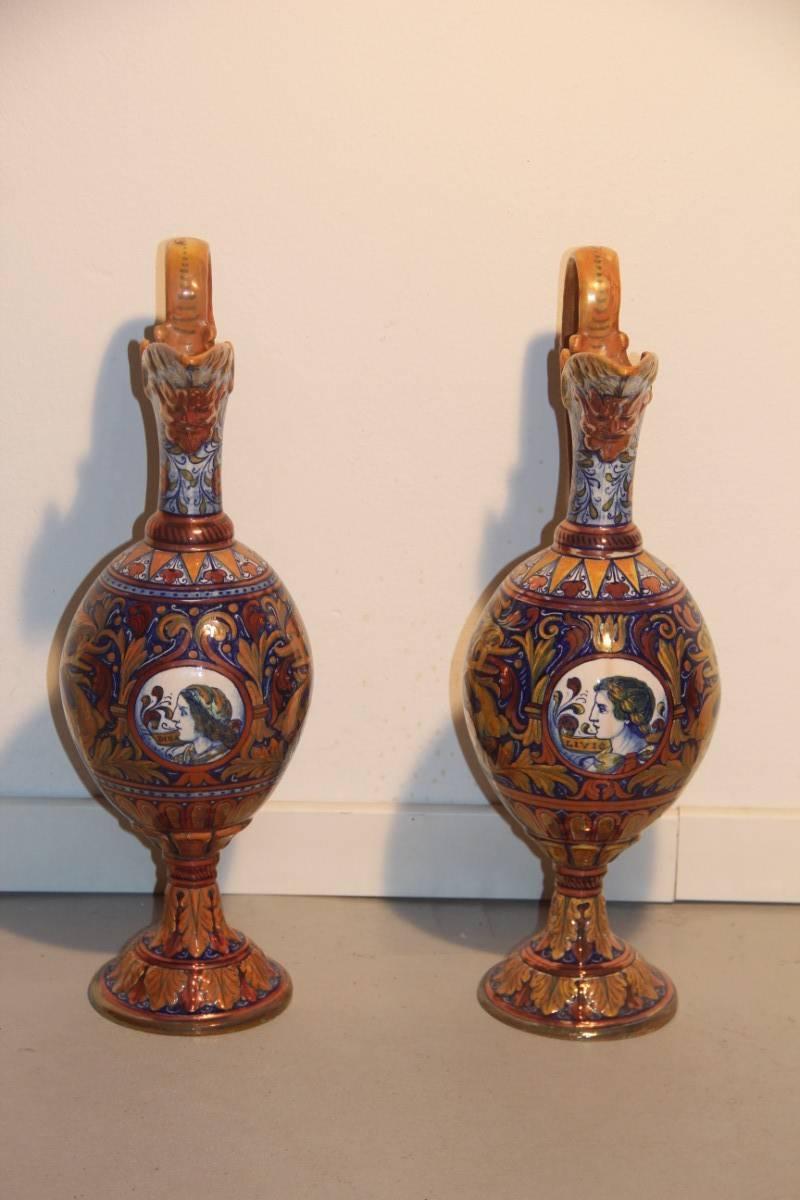 Ceramic Pair of Amphoras Enamel Luster Gualdo Tadino, 1940 For Sale