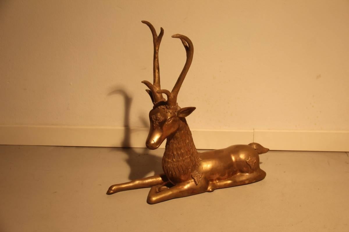 Italian Solid Brass Deer Sculpture, 1970s