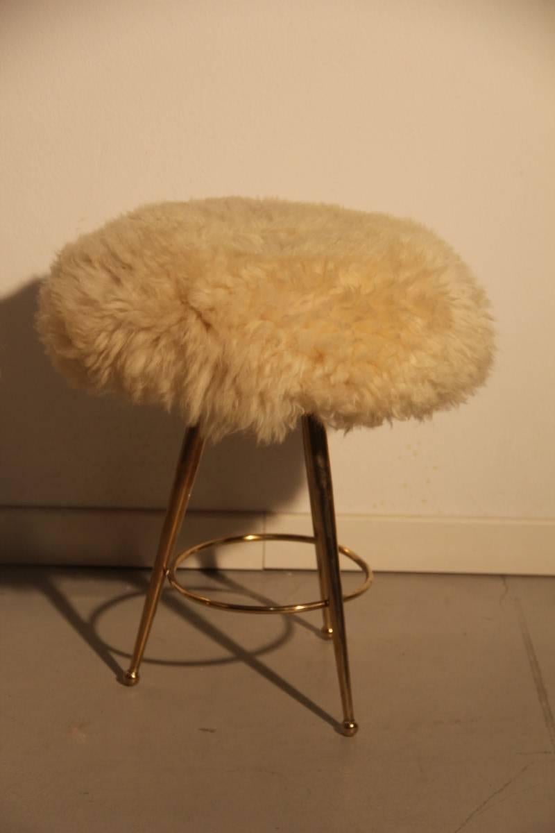 Elegant and chic Italian Mid-Century stools with seat made sheep.