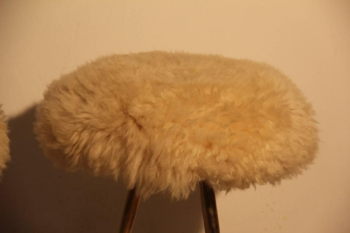 Italian Mid-Century Stools with Seat Made Sheep In Excellent Condition In Palermo, Sicily
