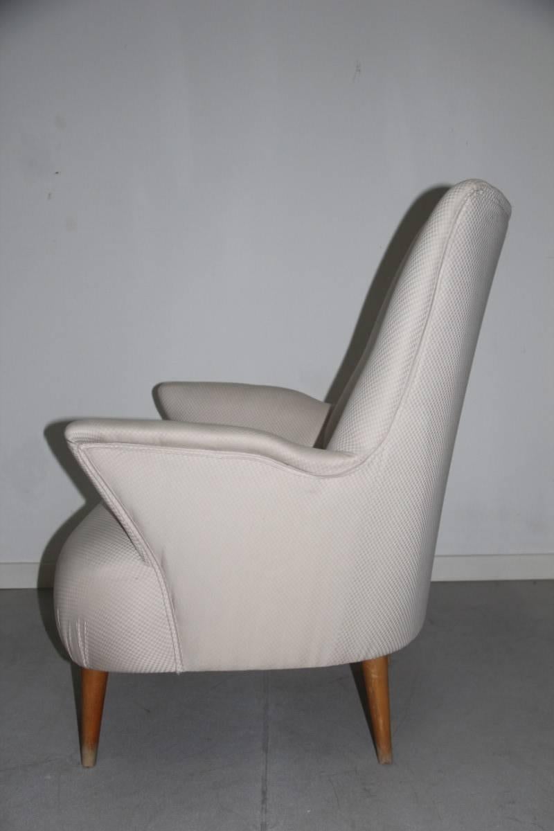 Mid-Century Modern Italian Armchairs in 1950s Design Minimal and Geometric Shape Feat Wood For Sale