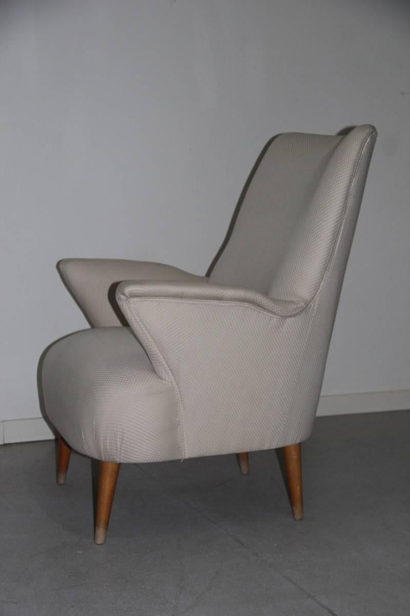 Italian Armchairs in 1950s Design Minimal and Geometric Shape Feat Wood In Good Condition For Sale In Palermo, Sicily