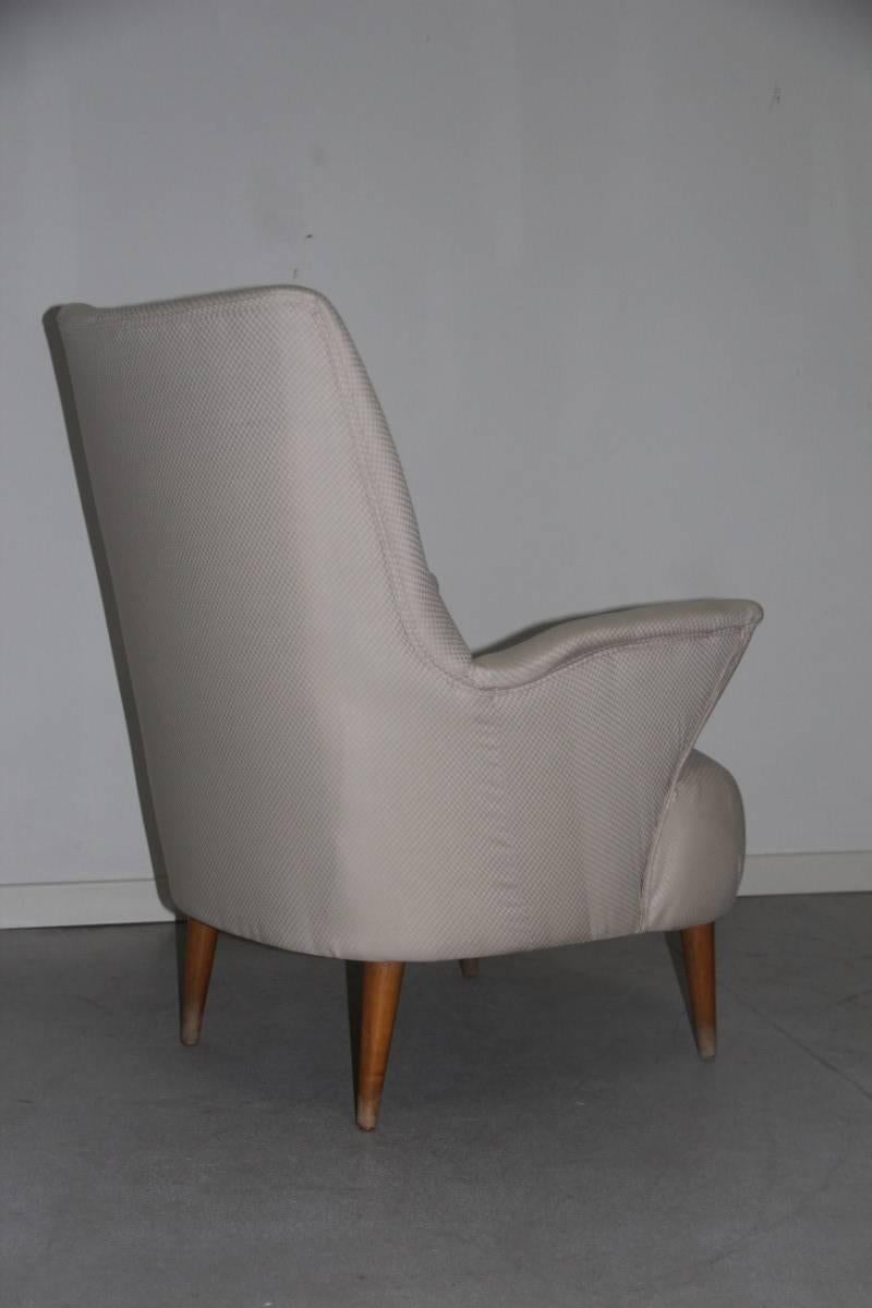 Cotton Italian Armchairs in 1950s Design Minimal and Geometric Shape Feat Wood For Sale