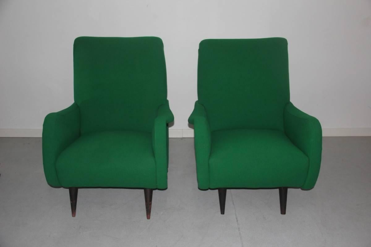 Pair of Italian Mid-Century Design Armchairs Green Wood Feat Paolo Buffa In Good Condition For Sale In Palermo, Sicily