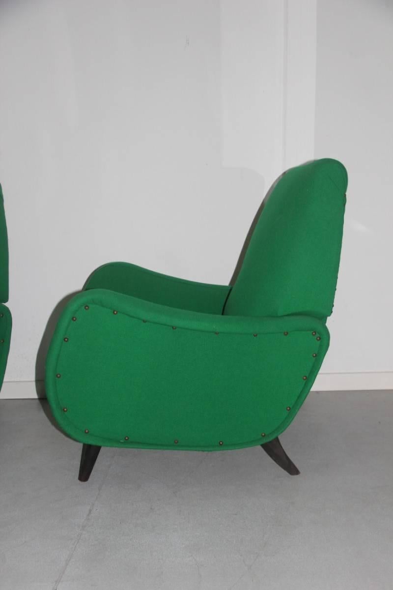 Mid-Century Modern Pair of Italian Mid-Century Design Armchairs Green Wood Feat Paolo Buffa For Sale