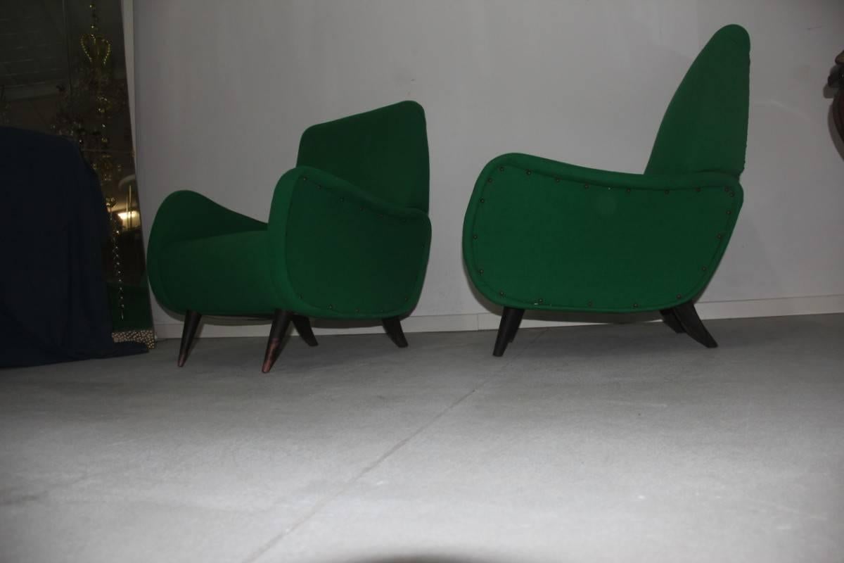 Pair of Italian Mid-Century Design Armchairs Green Wood Feat Paolo Buffa For Sale 1