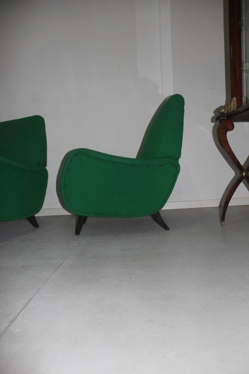 Mid-20th Century Pair of Italian Mid-Century Design Armchairs Green Wood Feat Paolo Buffa For Sale