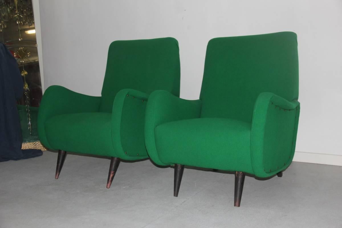Pair of Italian Mid-Century Design Armchairs Green Wood Feat Paolo Buffa For Sale 2