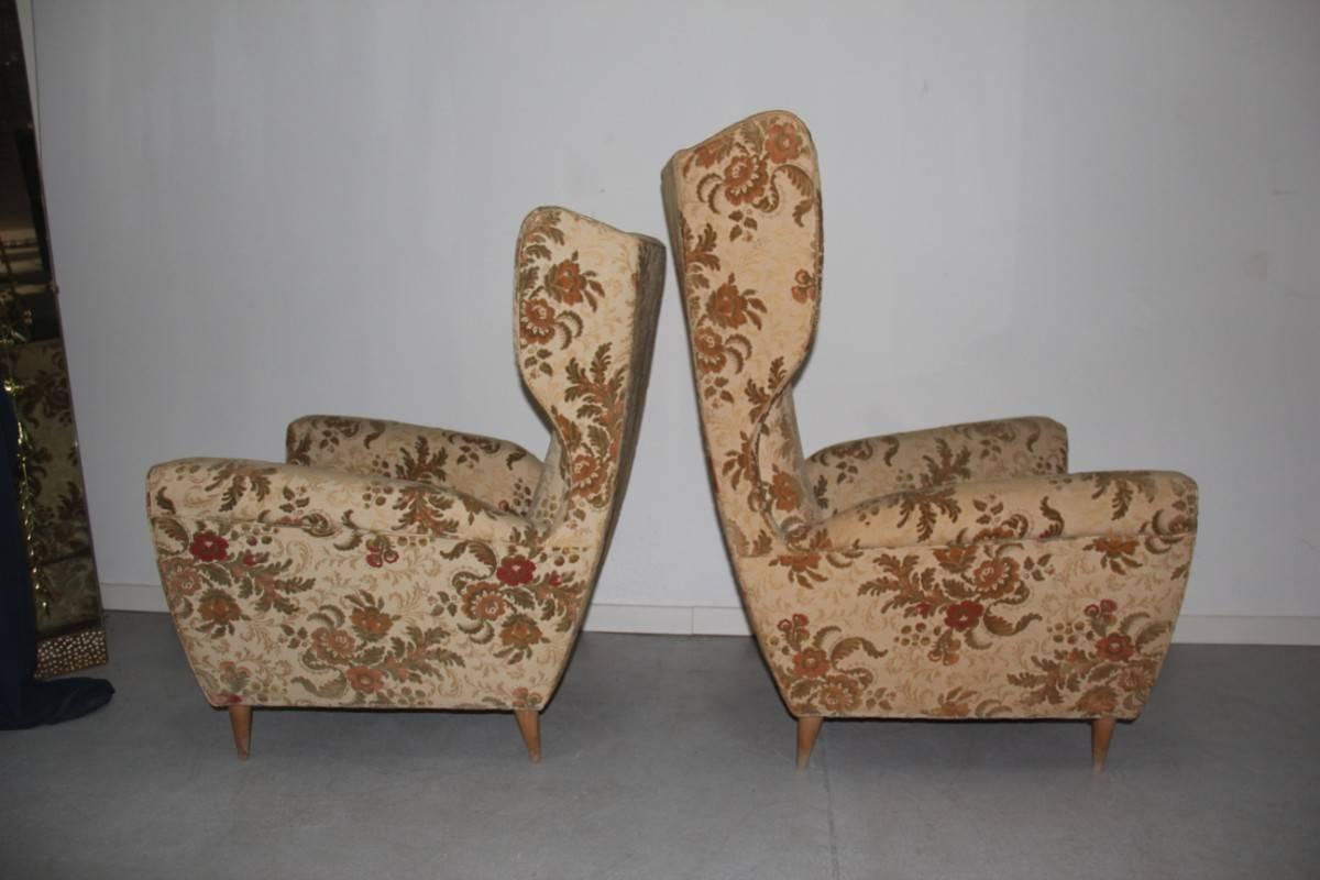 Italian Mid-Century Modern Pair Of Armchairs Him and Her High Back 1950 Gio Ponti Style 