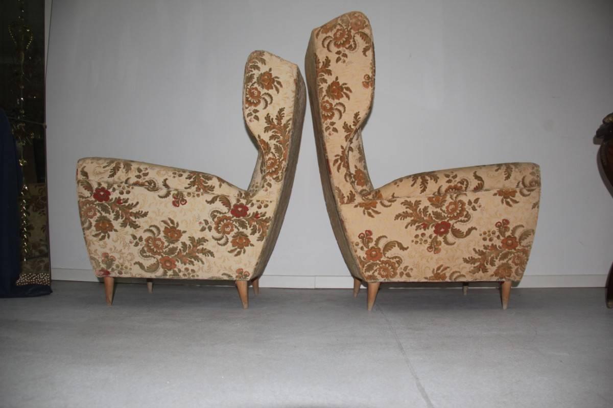 Mid-Century Modern Pair Of Armchairs Him and Her High Back 1950 Gio Ponti Style  3