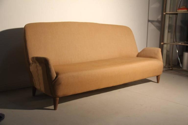 Italian Mid Century Sofa Special Shape Design 1950s Brown