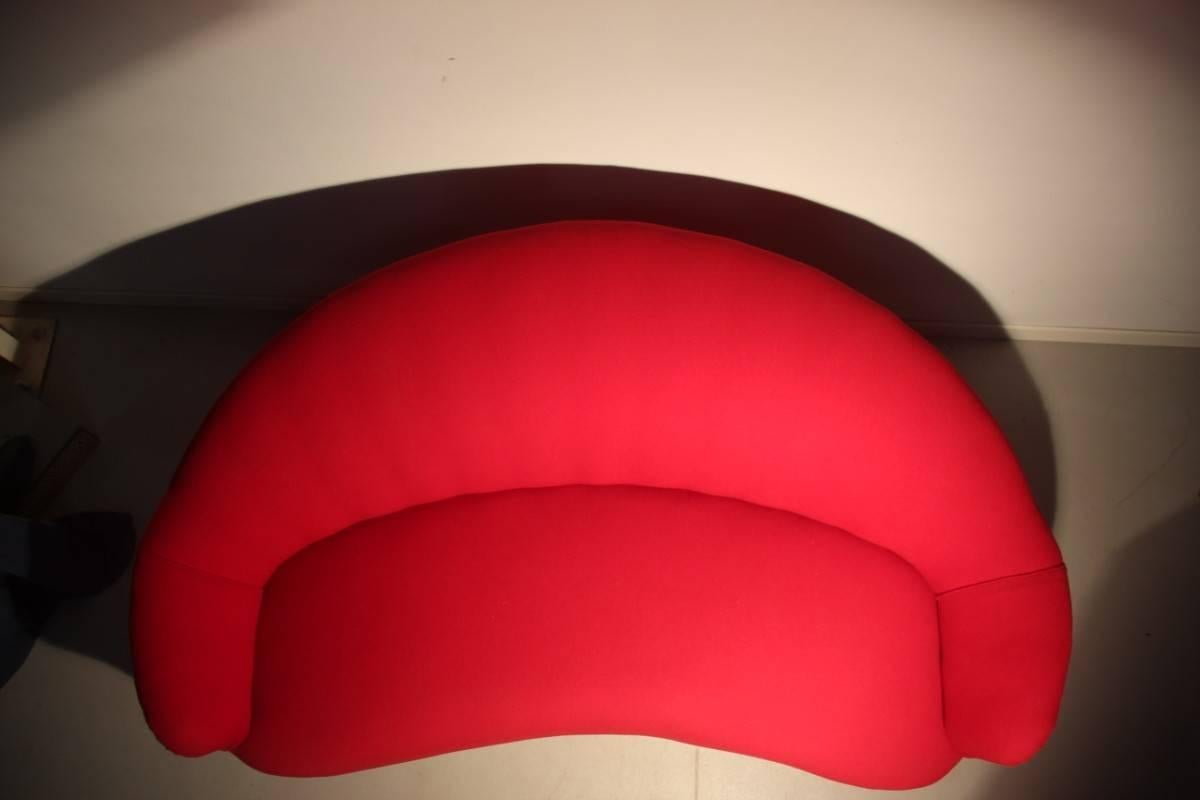 Mid-Century Modern Mid-Century Red Curved Sofa 1950s Italian Design Wood Feet For Sale