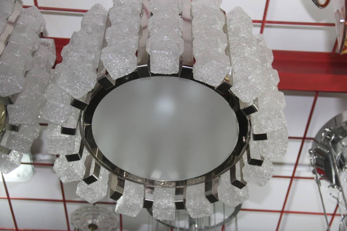 Mid-20th Century Round Zero4 Ceiling Lamp Murano Art Glass Italian Design Silver Cubic Ice For Sale