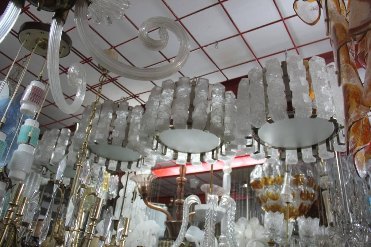 Round Zero4 Ceiling Lamp Murano Art Glass Italian Design Silver Cubic Ice For Sale 3