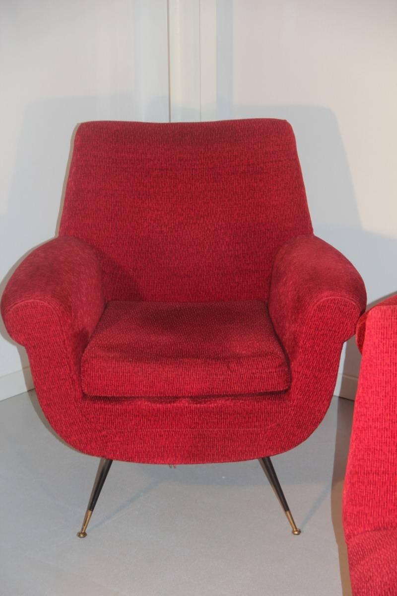 Living Room Sets Gigi Radice Italian Mid-Century Design Red Color 1950 In Fair Condition In Palermo, Sicily