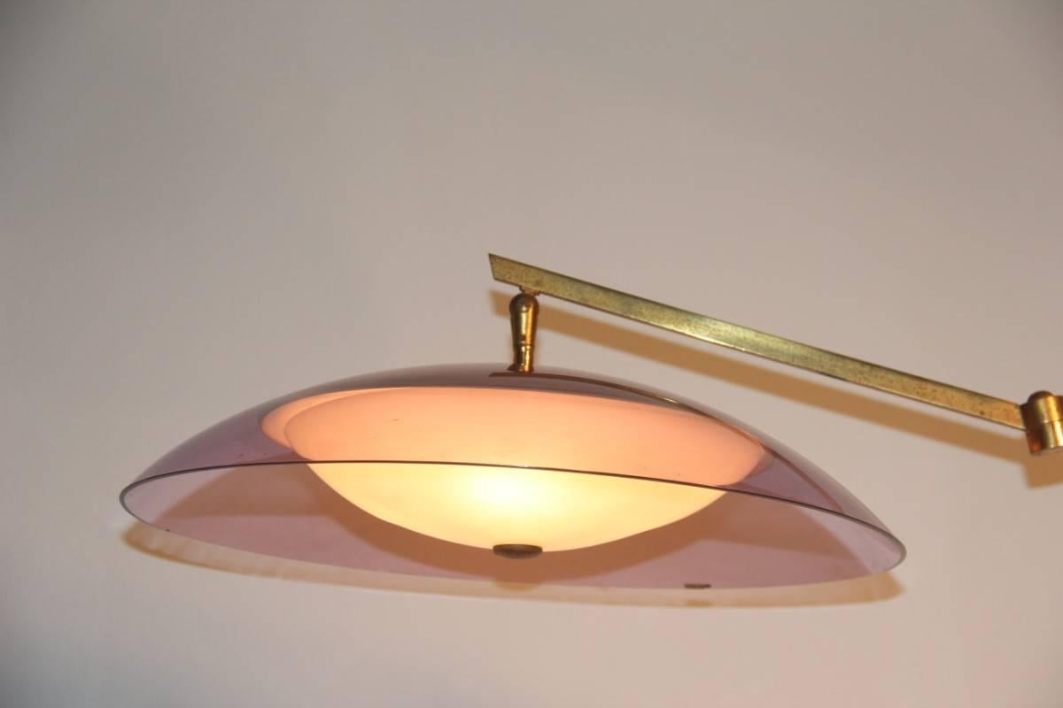 European Floor Lamp Stilux  Plexiglass Marble and Brass Italian Design 1950s For Sale