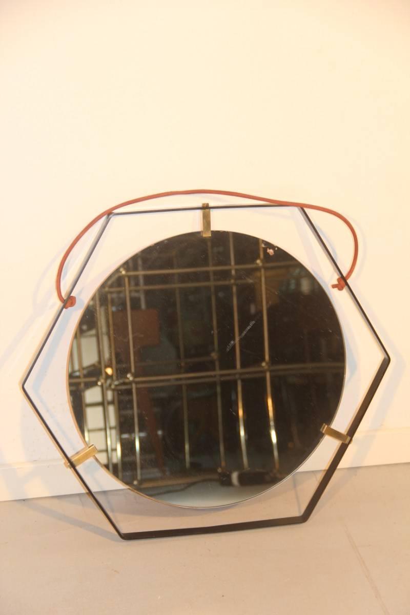 Metal Minimal Geometric Mirror 1950s Sculpture for the Wall