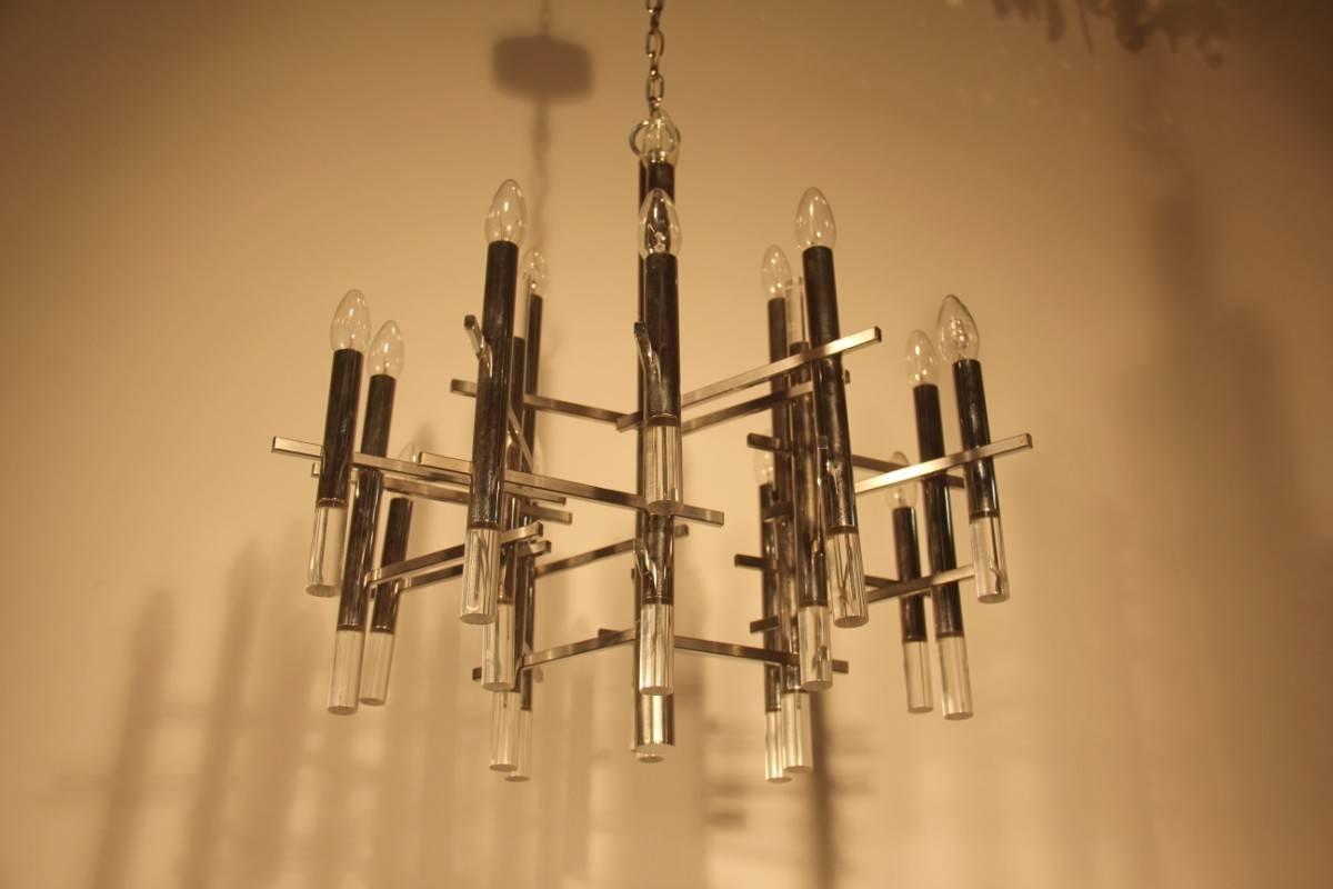 Minimal sculpture modernist design chandelier Sciolari Roma 1960s cylinder plexiglass.